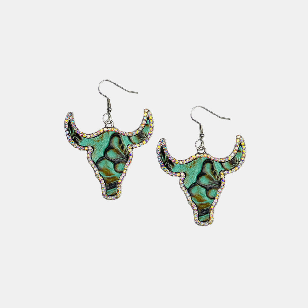 Rhinestone Trim Alloy Bull Earrings-Teresa&#39;s Fashionista LLC