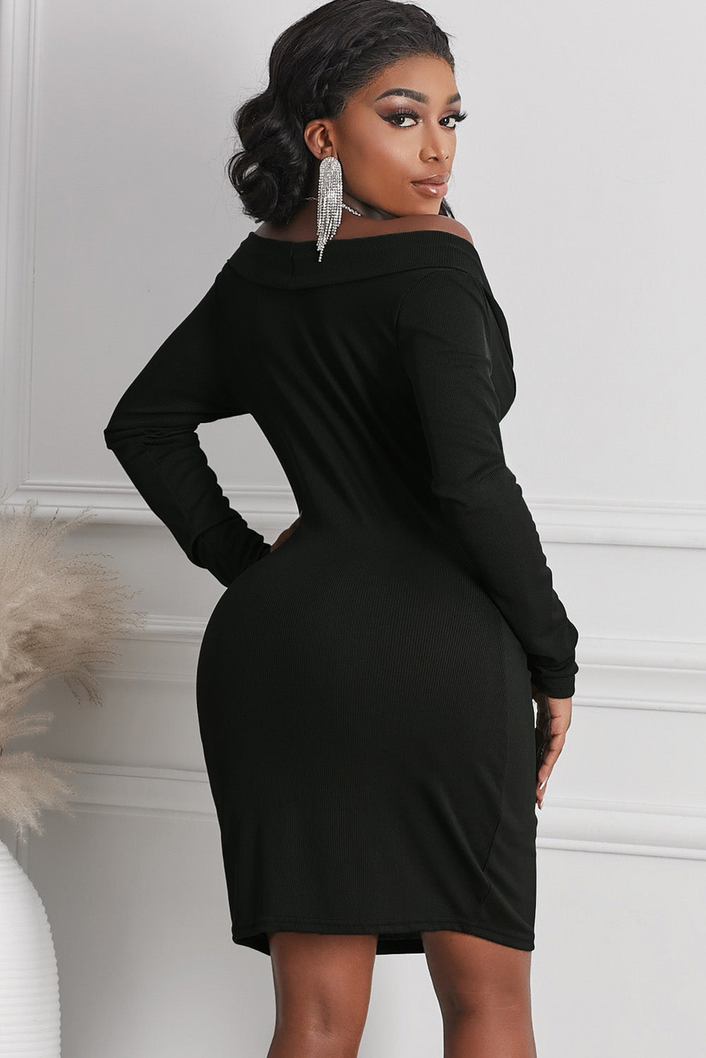 Long Sleeve Plunge Ribbed Bodycon Dress-Teresa&#39;s Fashionista LLC