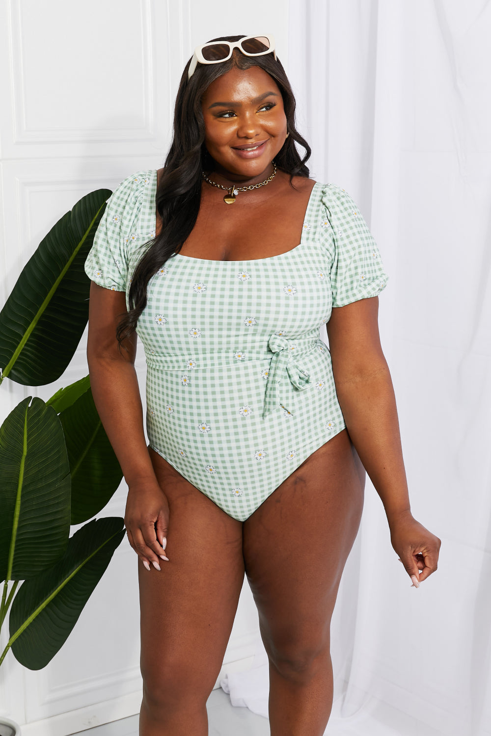 Marina West Swim Salty Air Puff Sleeve One-Piece in Sage-Teresa&#39;s Fashionista LLC