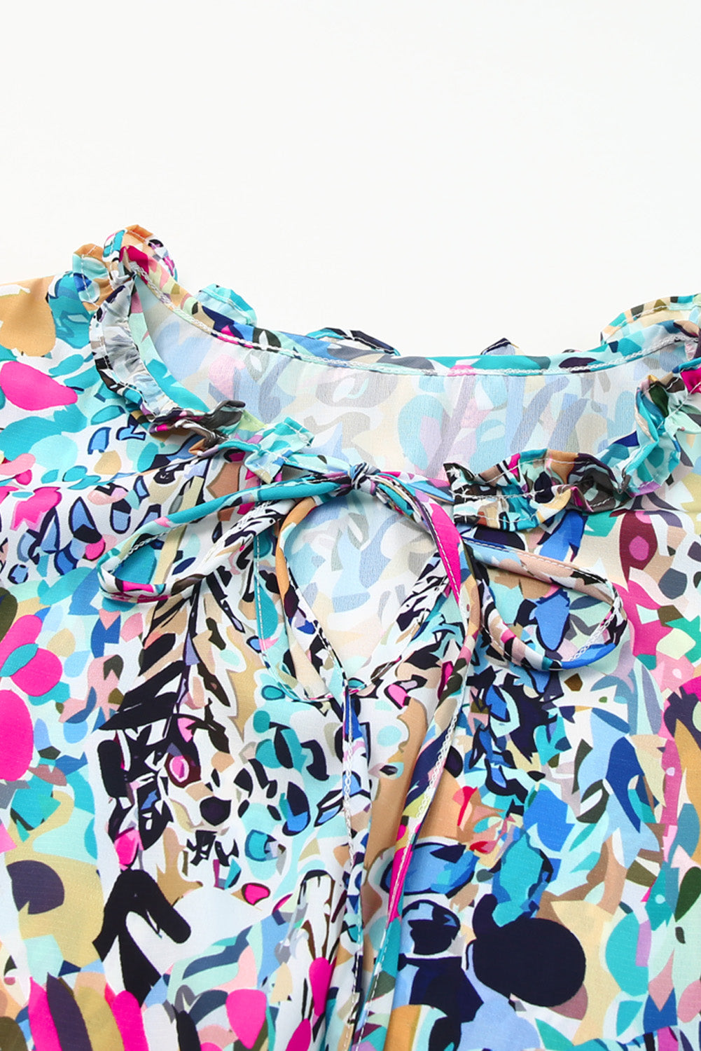 Printed Tie Neck Butterfly Sleeve Babydoll Top-Teresa&#39;s Fashionista LLC