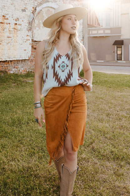 Fringe Trim Wrap Skirt-Teresa&#39;s Fashionista LLC