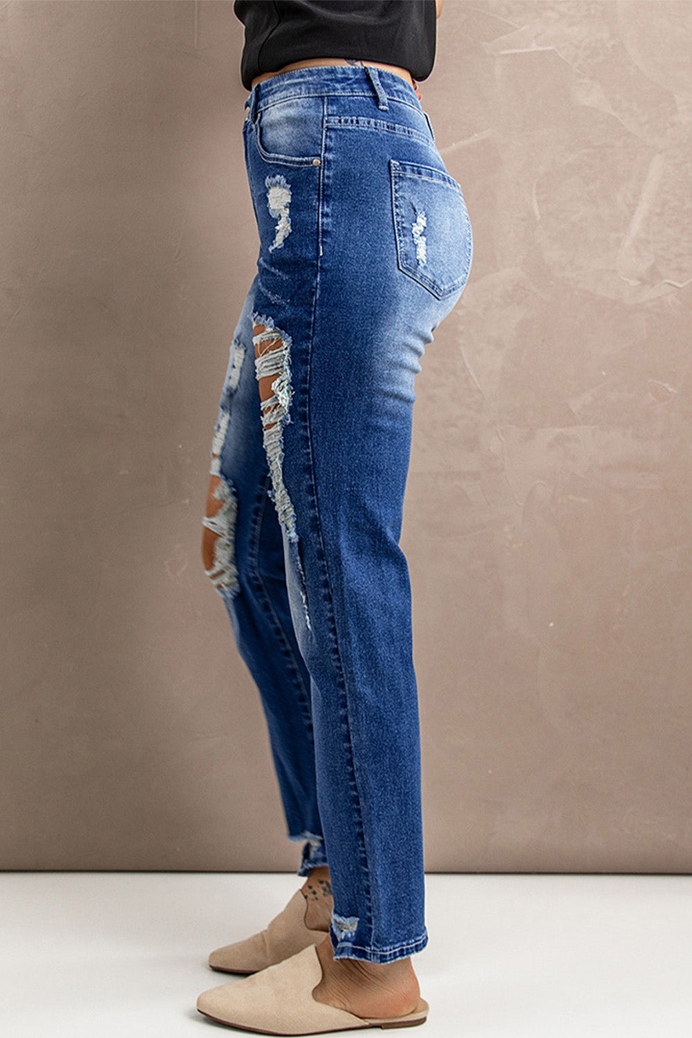 Distressed High-Rise Jeans with Pockets-Teresa&#39;s Fashionista LLC