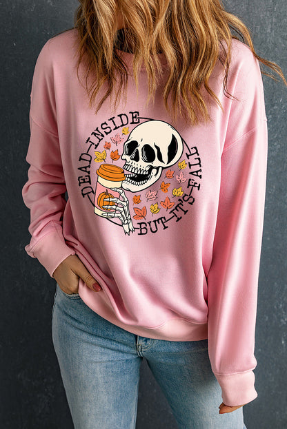 Skull Graphic Dropped Shoulder Sweatshirt-Teresa&#39;s Fashionista LLC