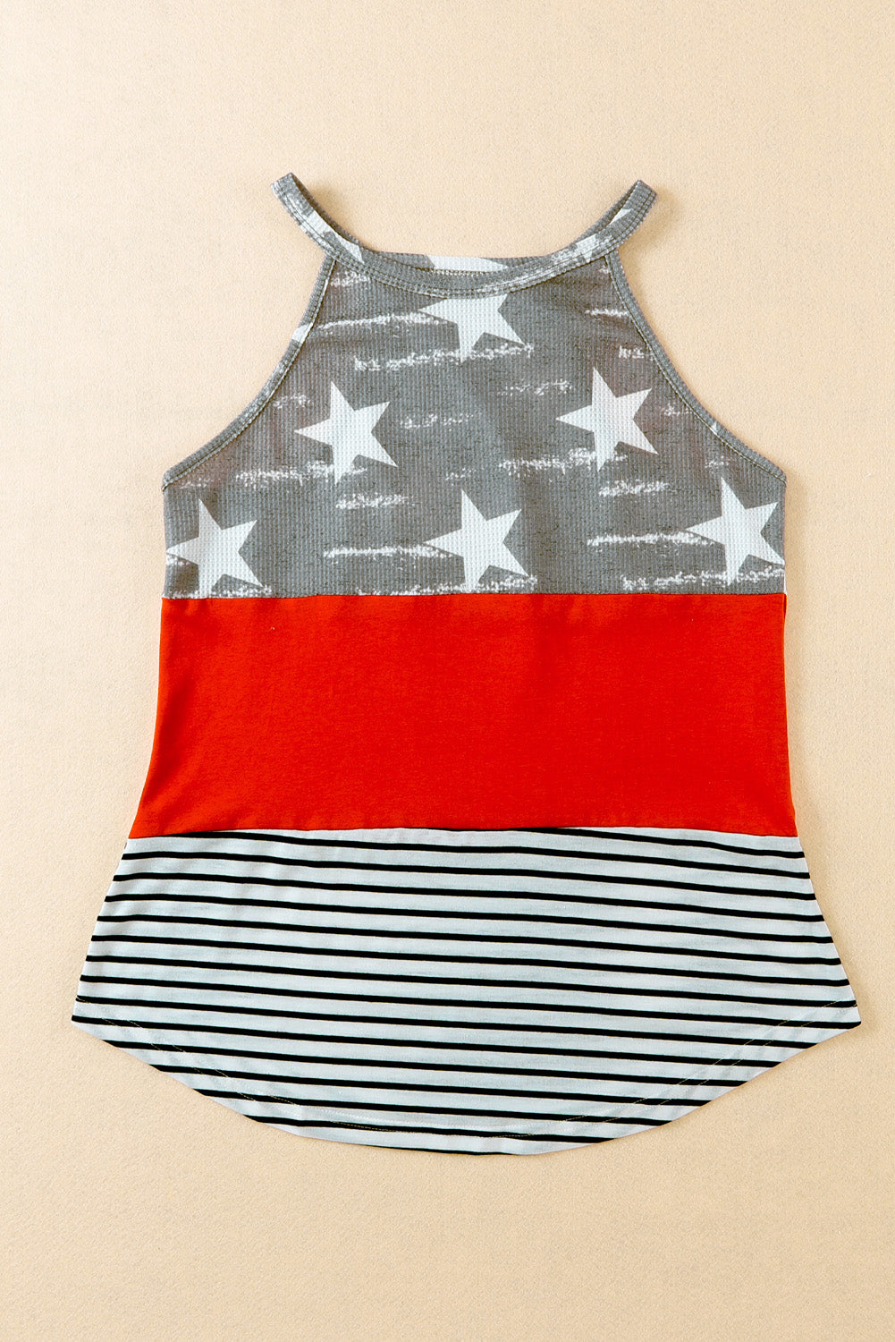 Star and Stripe Color Block Curved Hem Tank-Teresa&#39;s Fashionista LLC