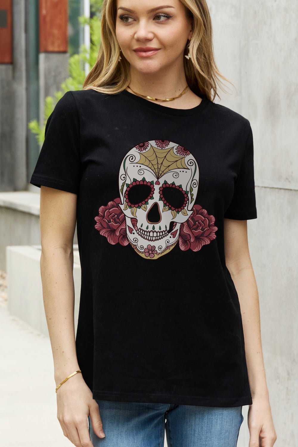 Simply Love Full Size Skull Graphic Cotton Tee-Teresa&#39;s Fashionista LLC