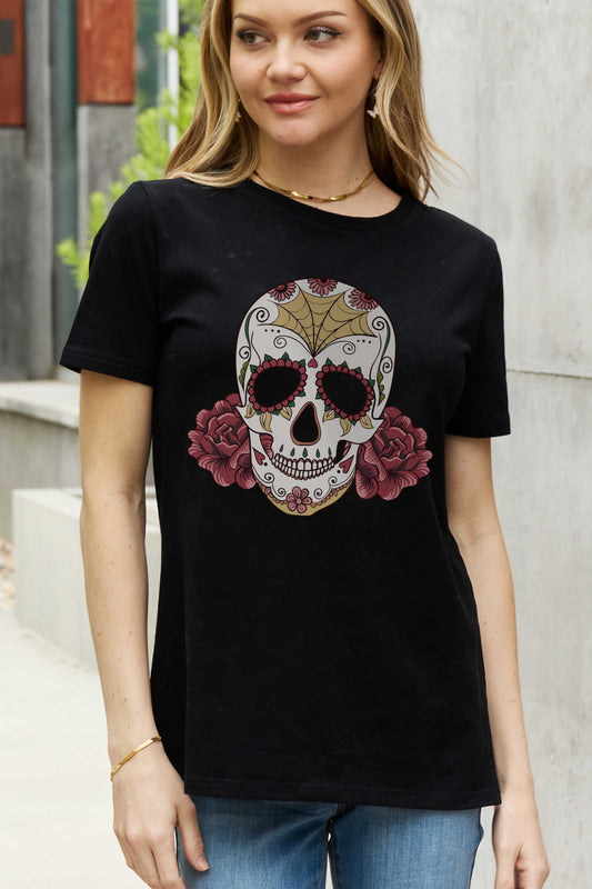 Simply Love Full Size Skull Graphic Cotton Tee-Teresa&#39;s Fashionista LLC