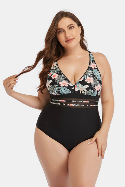 Floral Cutout Tie-Back One-Piece Swimsuit-Teresa&#39;s Fashionista LLC