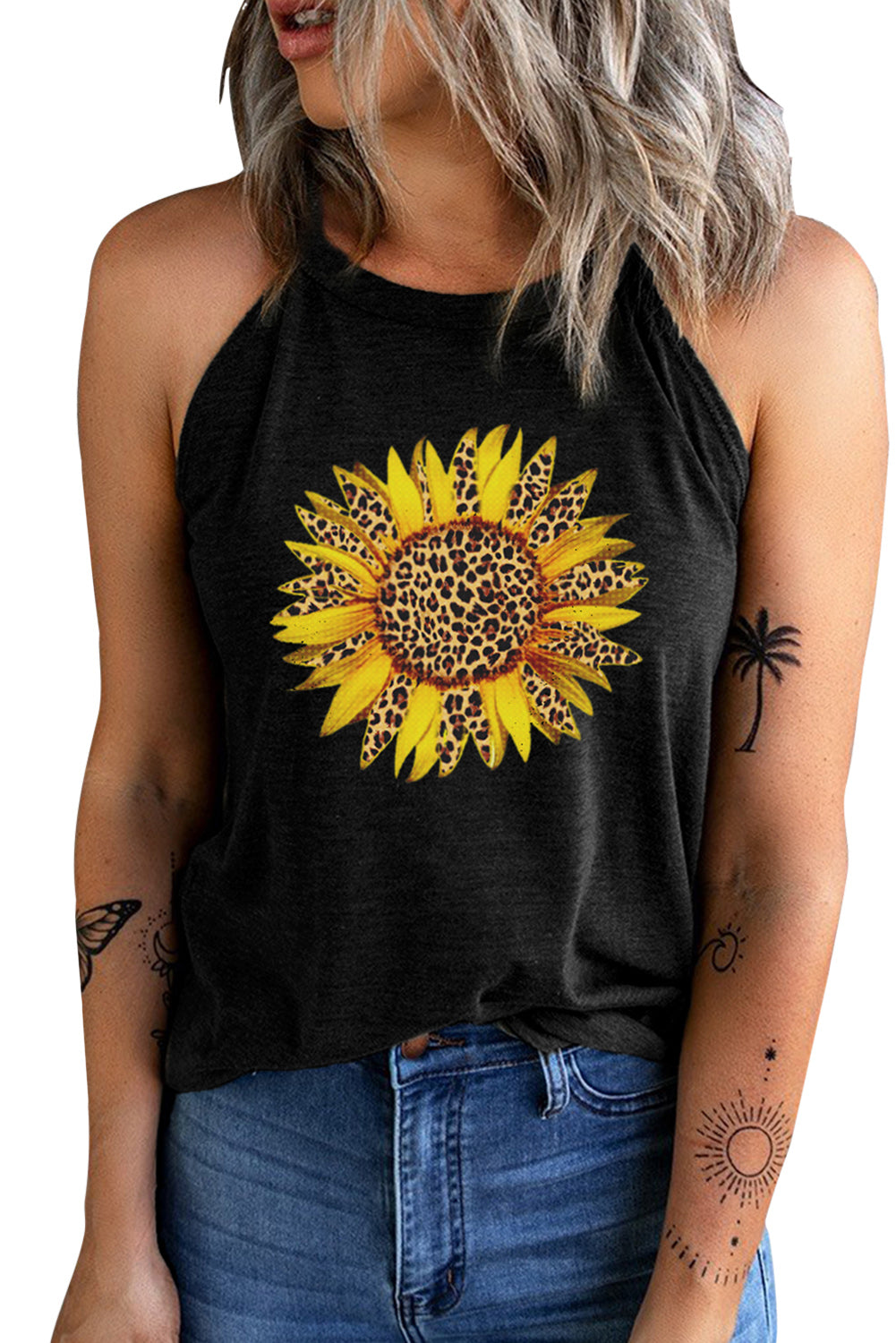 Sunflower Graphic Round Neck Tank-Teresa&#39;s Fashionista LLC