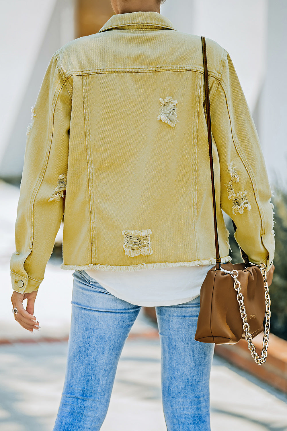 Distressed Raw Hem Denim Jacket-Teresa&#39;s Fashionista LLC