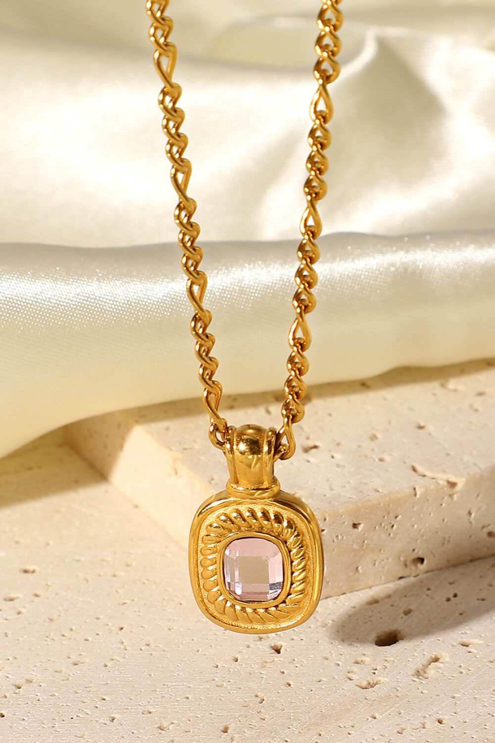 18K Gold Plated Inlaid Rhinestone Pendant Necklace-Teresa&#39;s Fashionista LLC