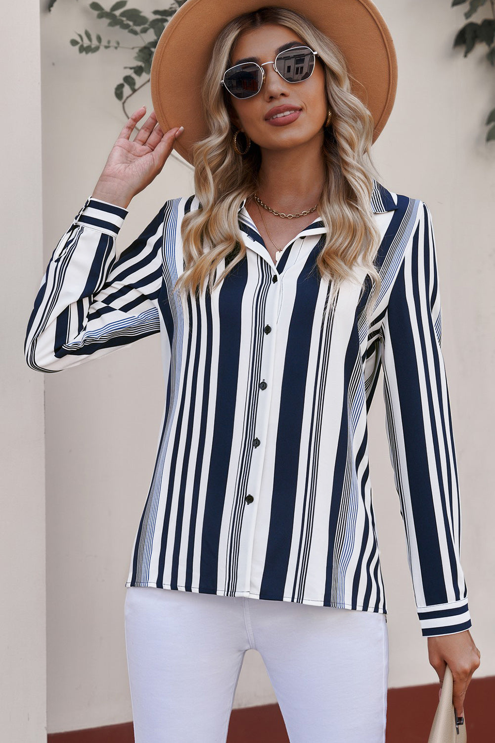 Striped Button-Down Long Sleeve Shirt-Teresa&#39;s Fashionista LLC