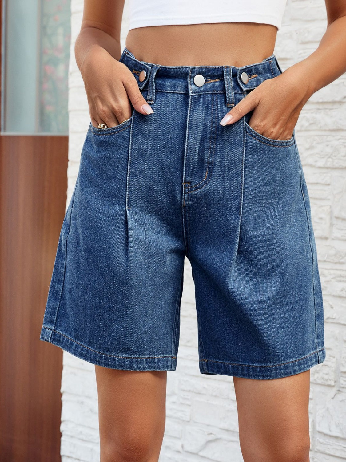 High Waist Denim Shorts with Pockets-Teresa&#39;s Fashionista LLC