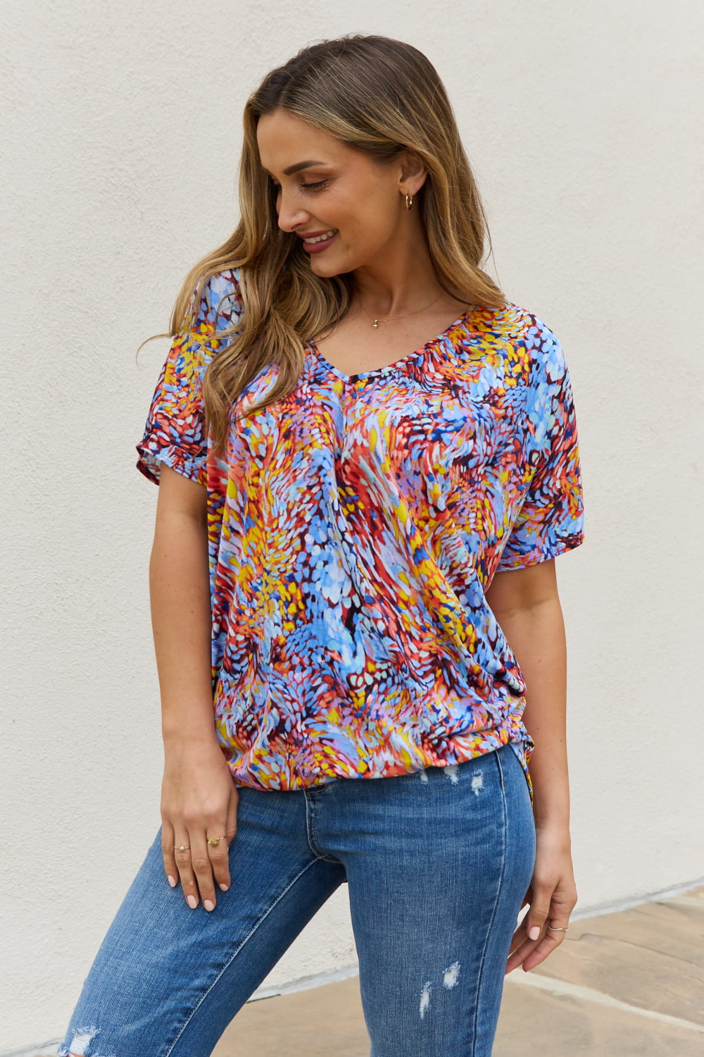 Be Stage Full Size Printed Dolman Flowy Top-Teresa&#39;s Fashionista LLC