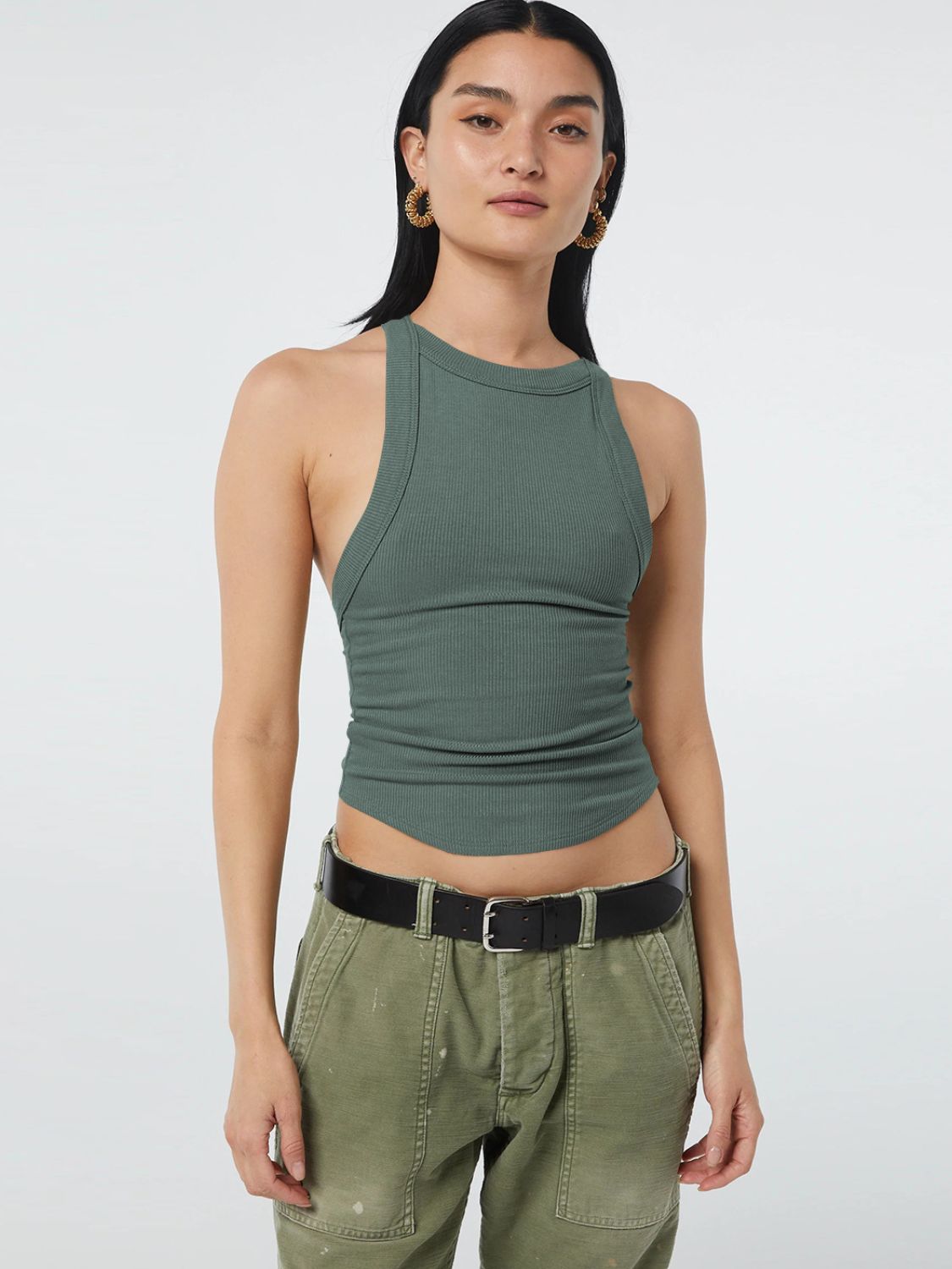 Halter Neck Ribbed Cropped Top-Teresa&#39;s Fashionista LLC