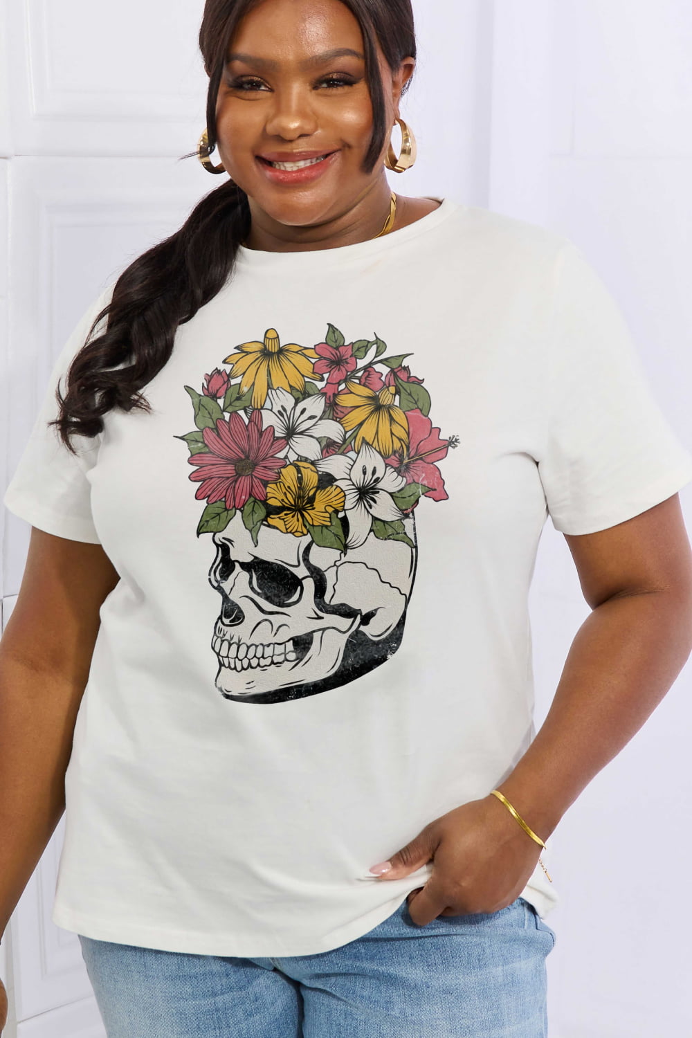 Simply Love Full Size Skull Graphic Cotton Tee-Teresa&#39;s Fashionista LLC