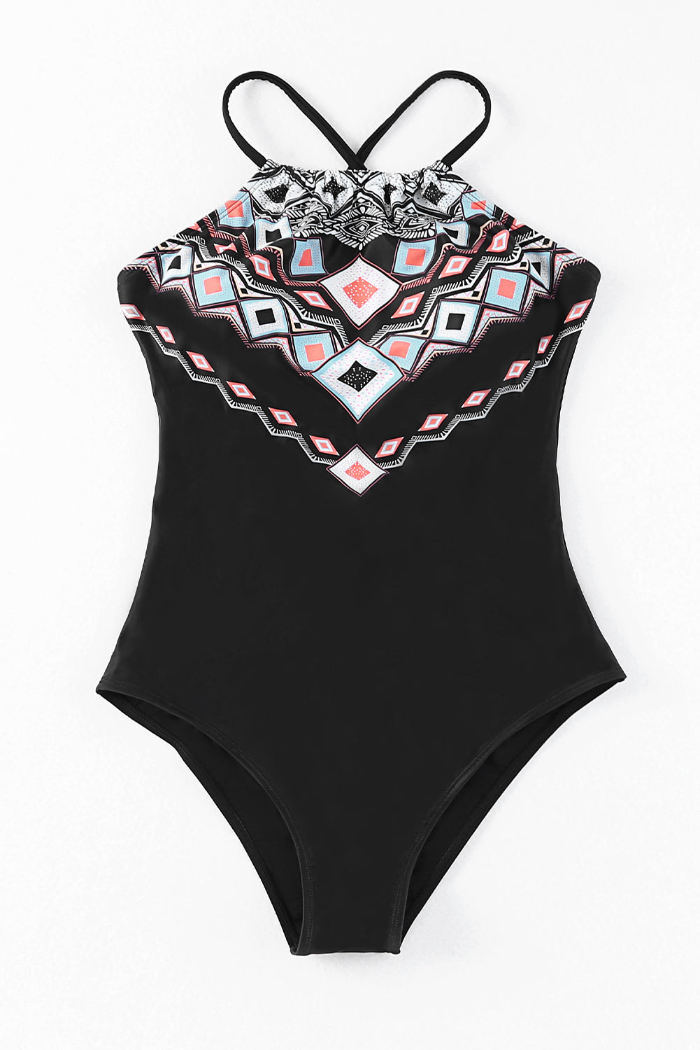 Geometric Print Tie Back One-Piece Swimsuit-Teresa&#39;s Fashionista LLC