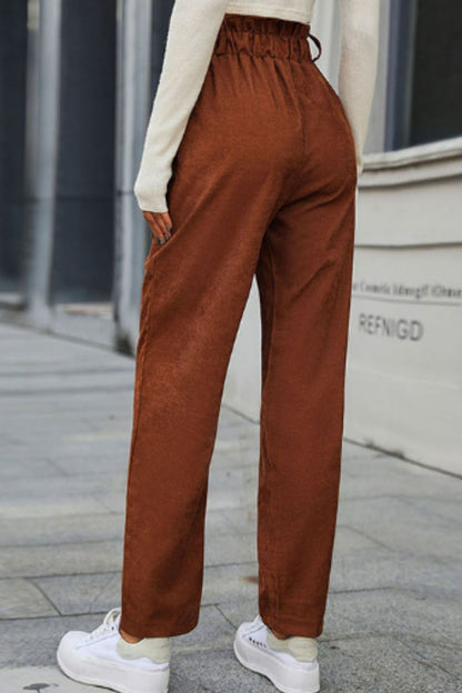 Paperbag Waist Straight Leg Pants with Pockets-Teresa&#39;s Fashionista LLC