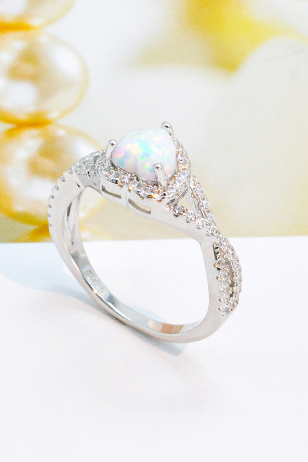 925 Sterling Silver Heart Opal Crisscross Ring-Teresa&#39;s Fashionista LLC