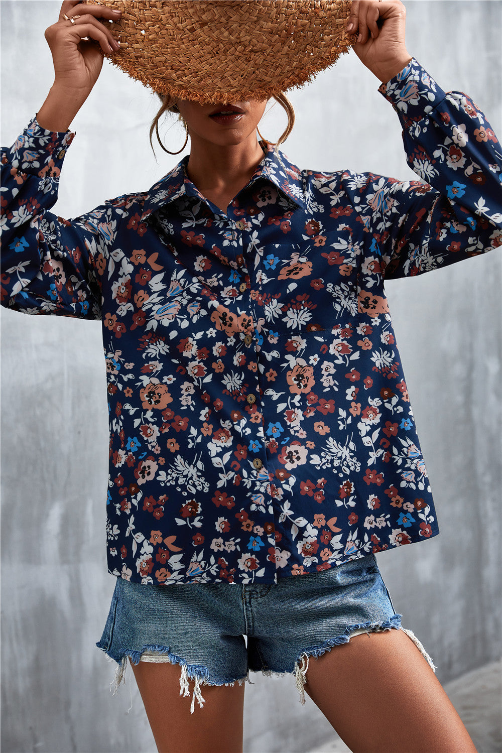 Printed Button Down Long Sleeve Shirt-Teresa&#39;s Fashionista LLC