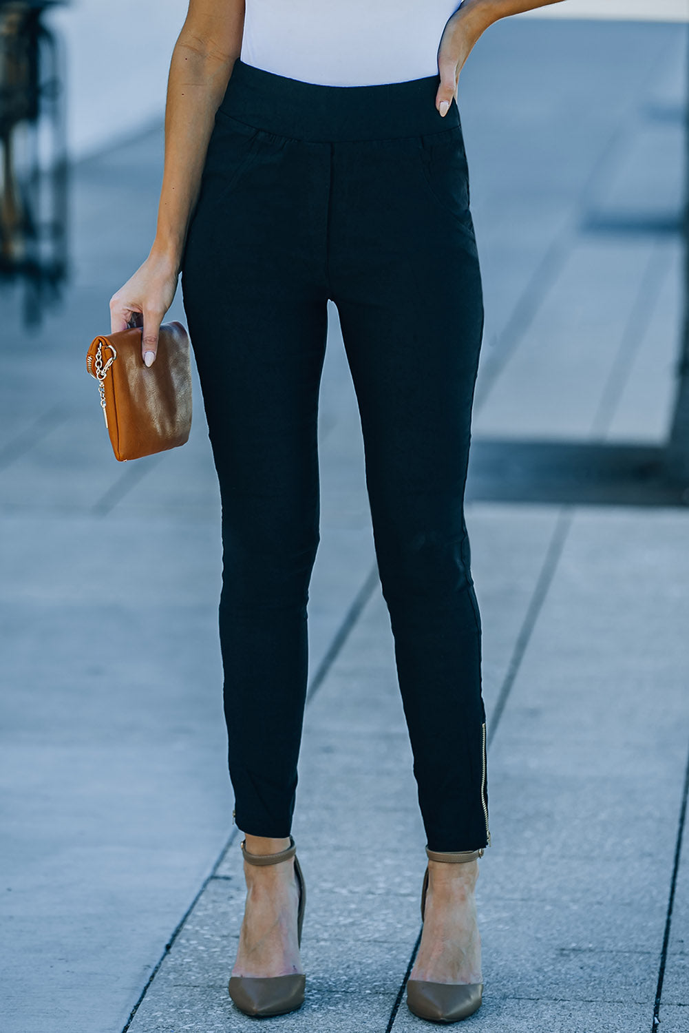 Zipper Ankle High Waist Skinny Pants-Teresa&#39;s Fashionista LLC