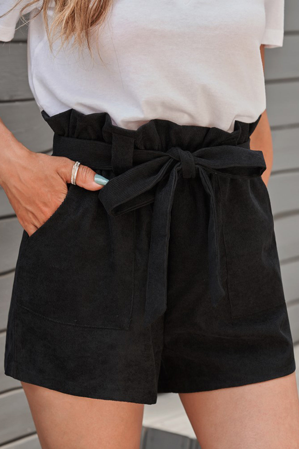 Paperbag Waist Belted Pocket Shorts-Teresa&#39;s Fashionista LLC