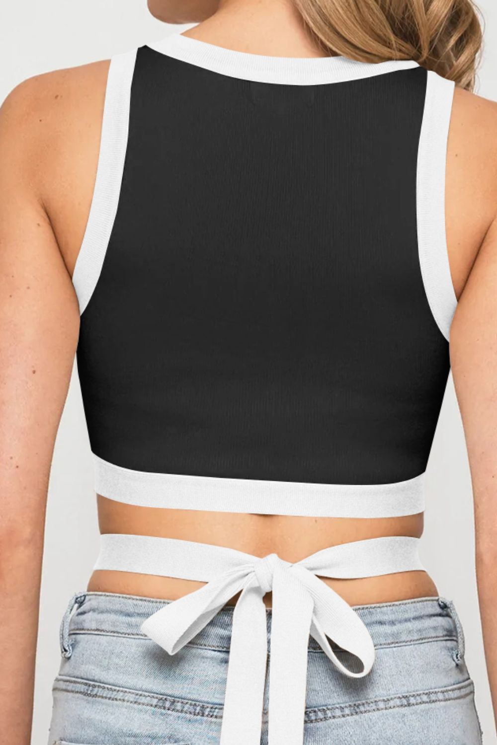 Contrast Tie Back Round Neck Tank-Teresa&#39;s Fashionista LLC