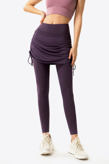 Drawstring Ruched Faux Layered Yoga Leggings-Teresa&#39;s Fashionista LLC