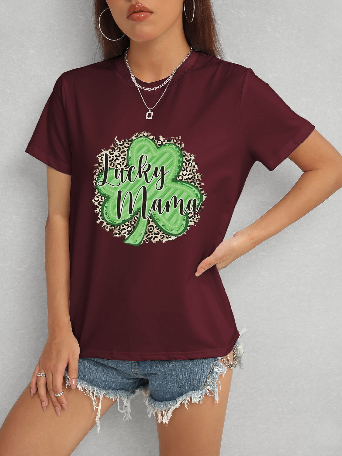 LUCKY MAMA Round Neck T-Shirt-Teresa&#39;s Fashionista LLC