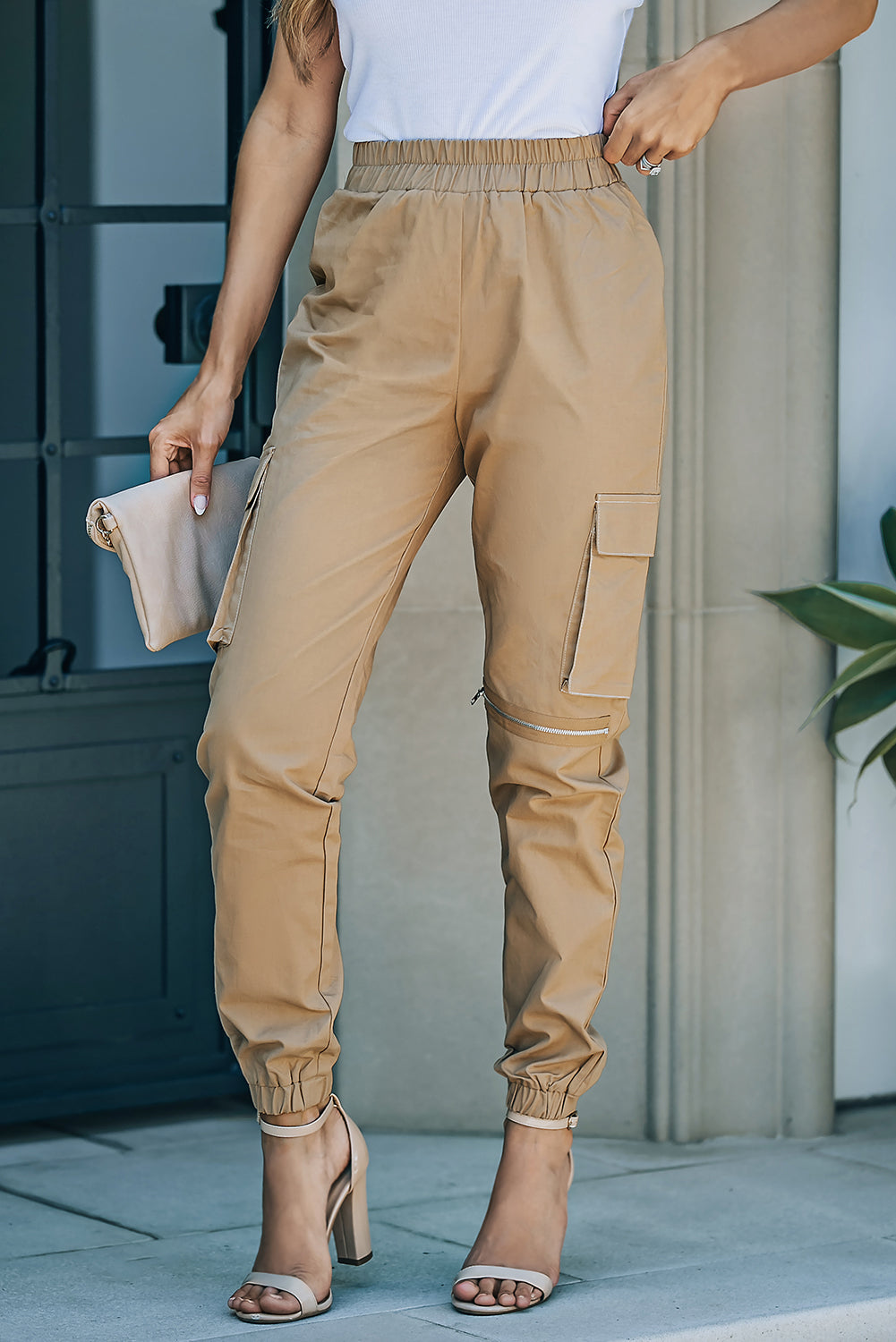 Elastic Waist Ankle-Length Cargo Joggers-Teresa&#39;s Fashionista LLC