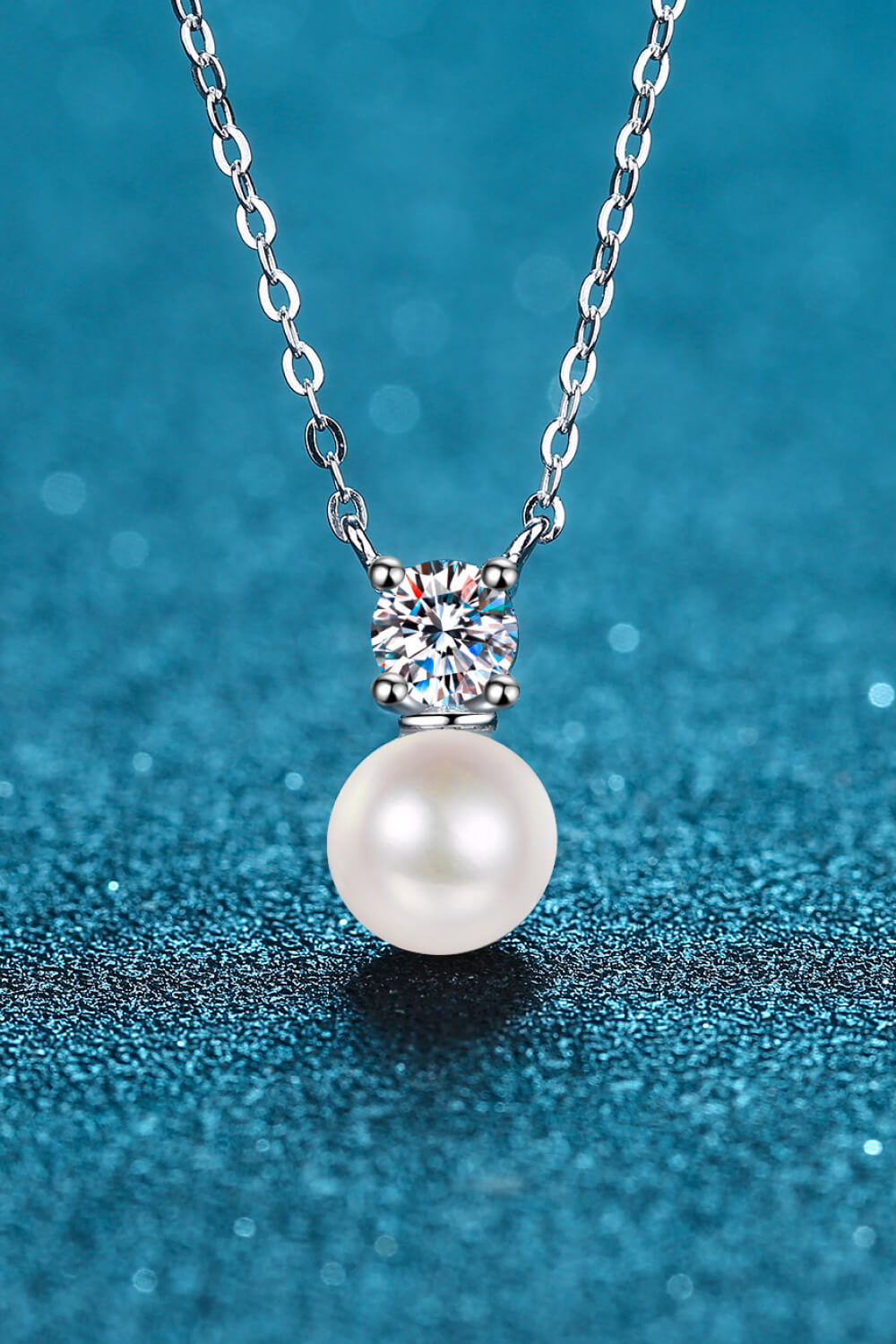 925 Sterling Silver Freshwater Pearl Moissanite Necklace-Teresa&#39;s Fashionista LLC