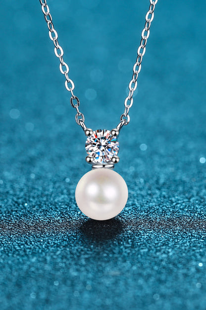 925 Sterling Silver Freshwater Pearl Moissanite Necklace-Teresa&#39;s Fashionista LLC