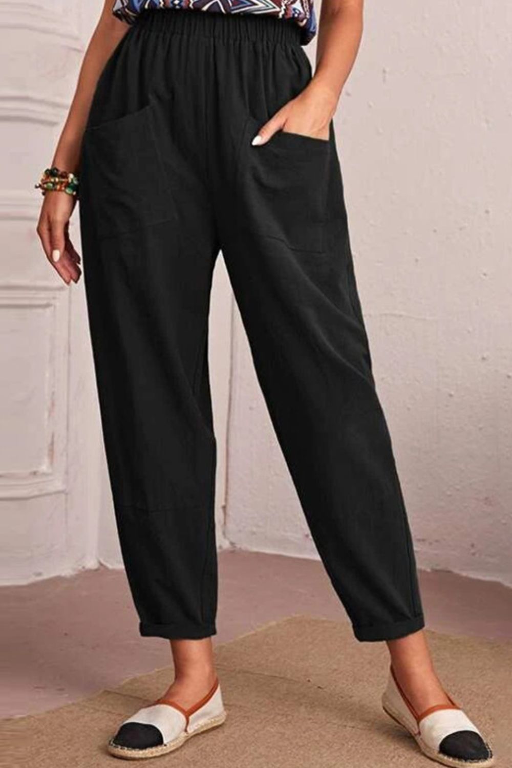 Elastic Waist Pocket Tapered Pants-Teresa&#39;s Fashionista LLC