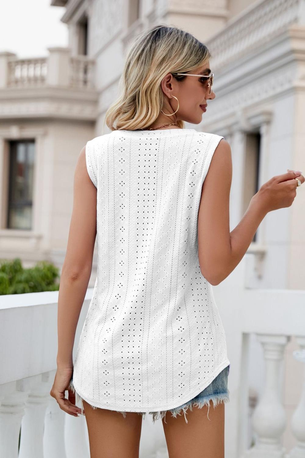 Eyelet V-Neck Tank-Teresa&#39;s Fashionista LLC