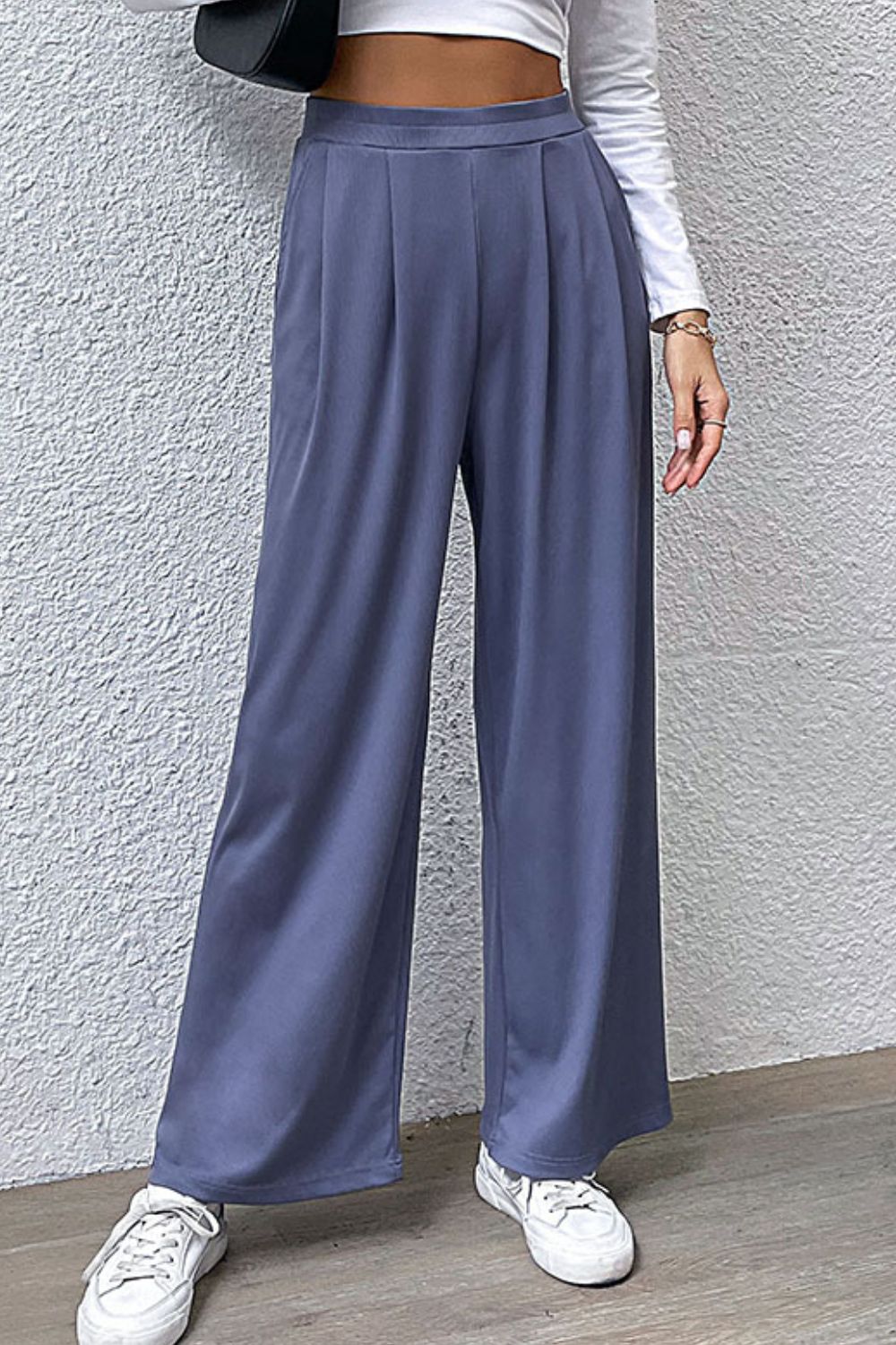 Pleated Detail Wide-Leg Pants with Pockets-Teresa&#39;s Fashionista LLC