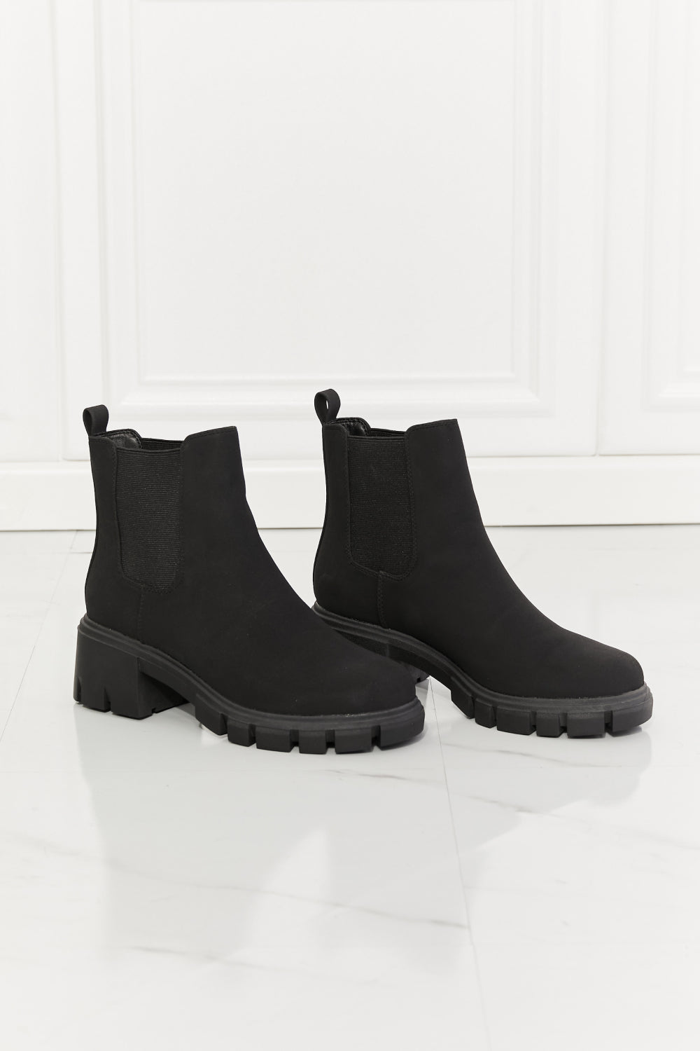 MMShoes Work For It Matte Lug Sole Chelsea Boots in Black-Teresa&#39;s Fashionista LLC