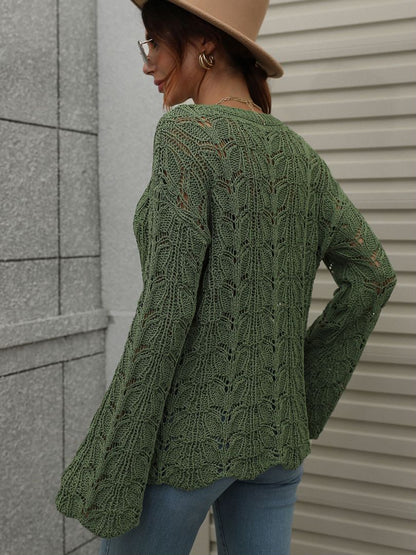 Openwork Dropped Shoulder Knit Top-Teresa&#39;s Fashionista LLC