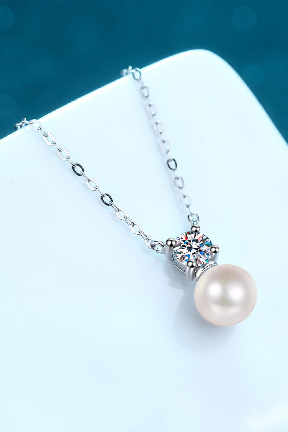 925 Sterling Silver Freshwater Pearl Moissanite Necklace-Teresa&#39;s Fashionista LLC