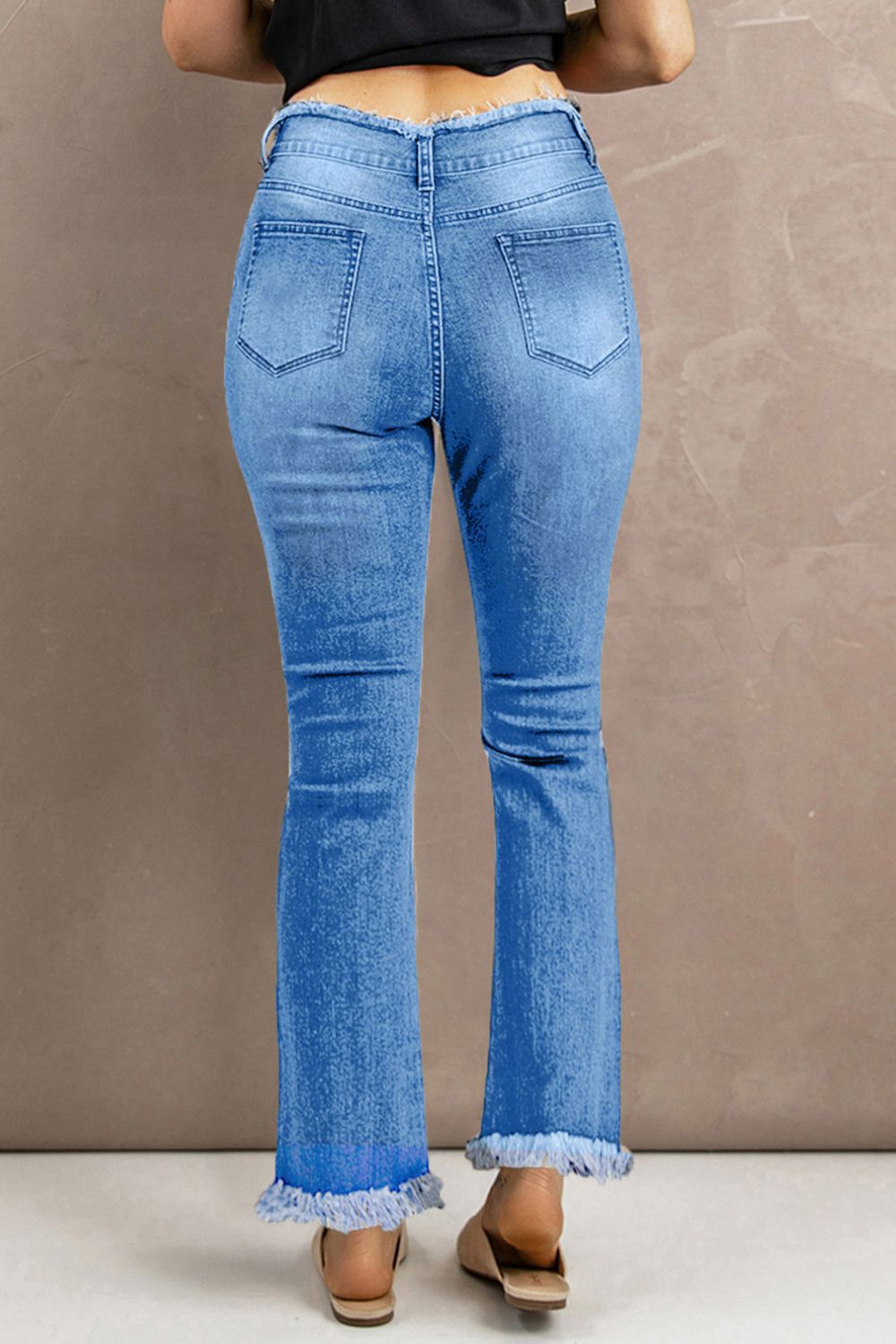 High Waist Distressed Raw Hem Jeans-Teresa&#39;s Fashionista LLC