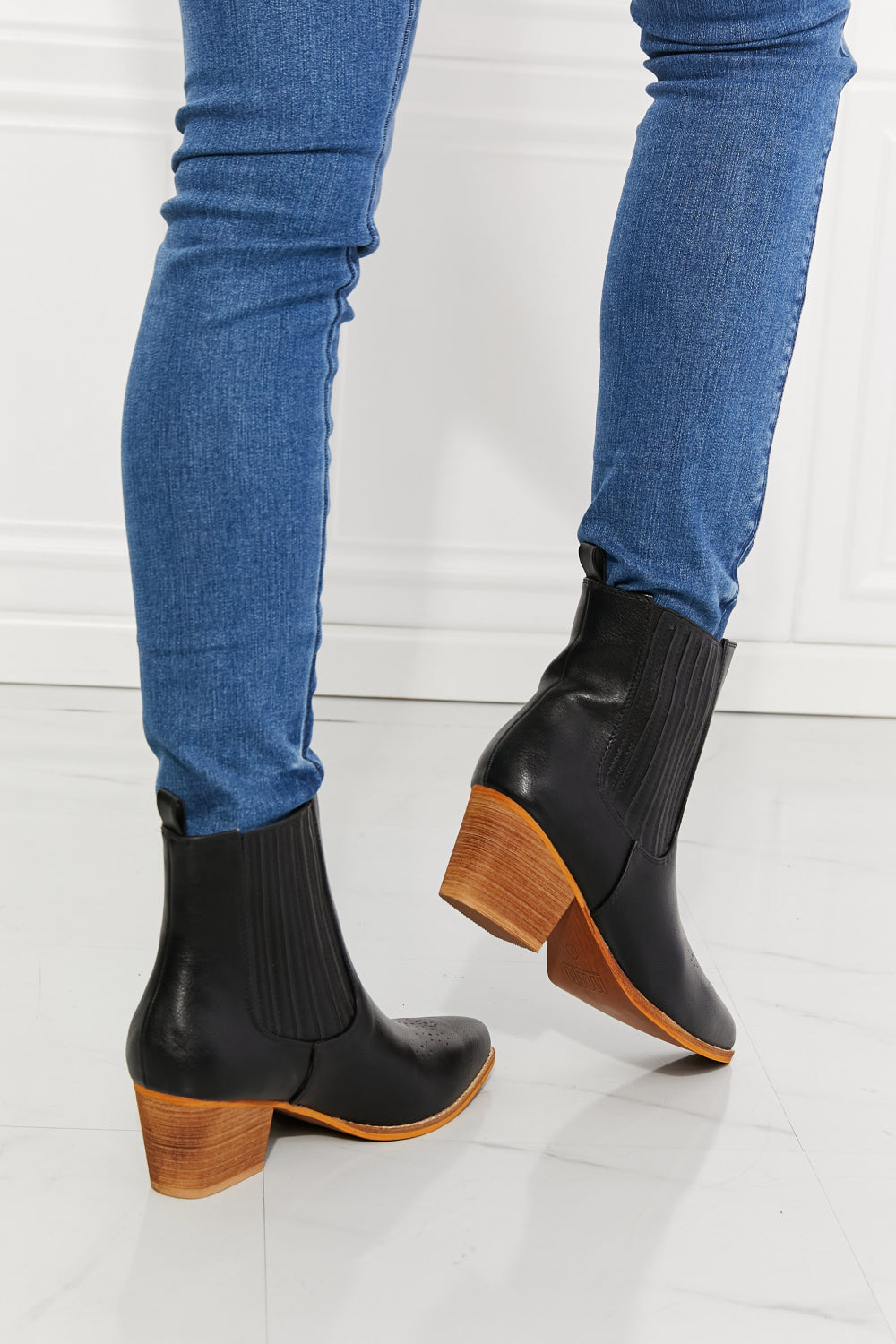 MMShoes Love the Journey Stacked Heel Chelsea Boot in Black-Teresa&#39;s Fashionista LLC