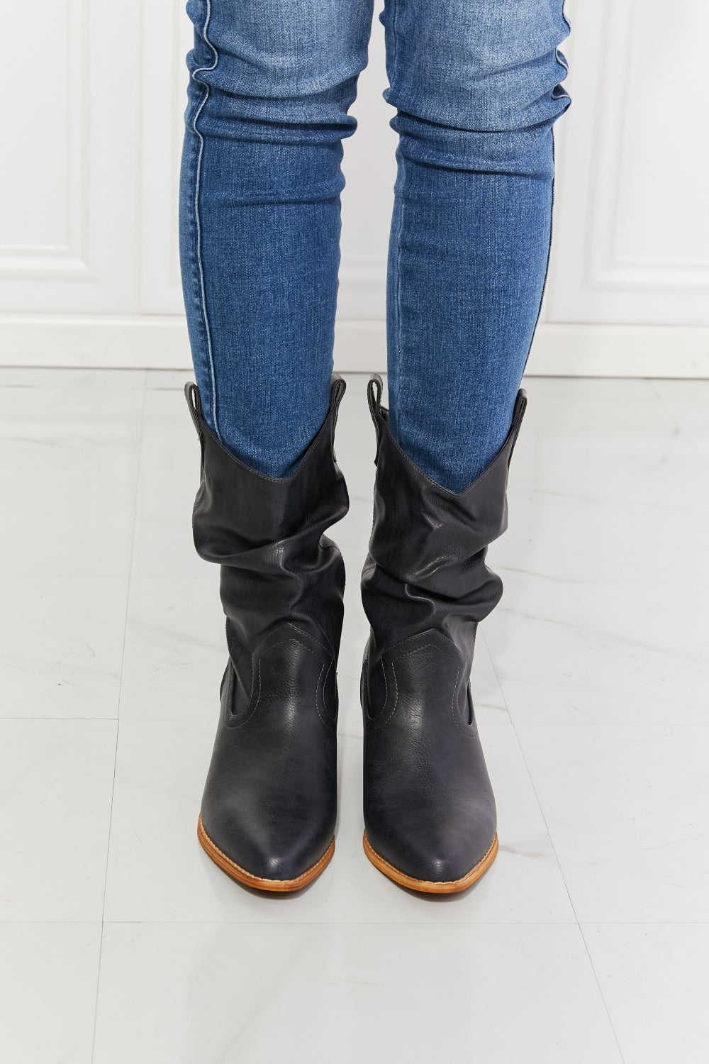 MMShoes Better in Texas Scrunch Cowboy Boots in Navy-Teresa&#39;s Fashionista LLC