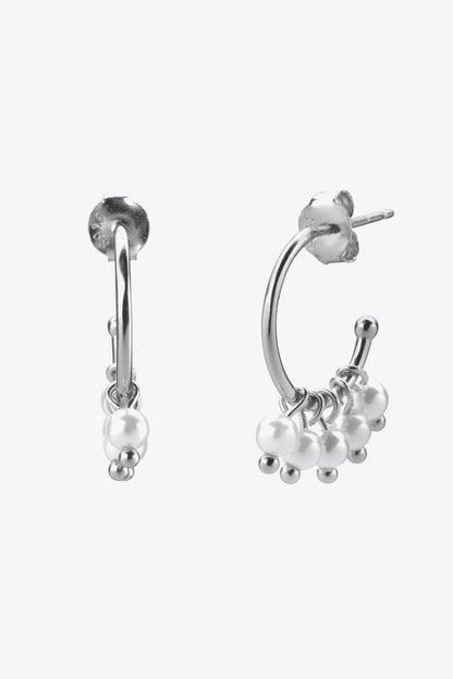 Pearl 925 Sterling Silver C-Hoop Earrings-Teresa&#39;s Fashionista LLC