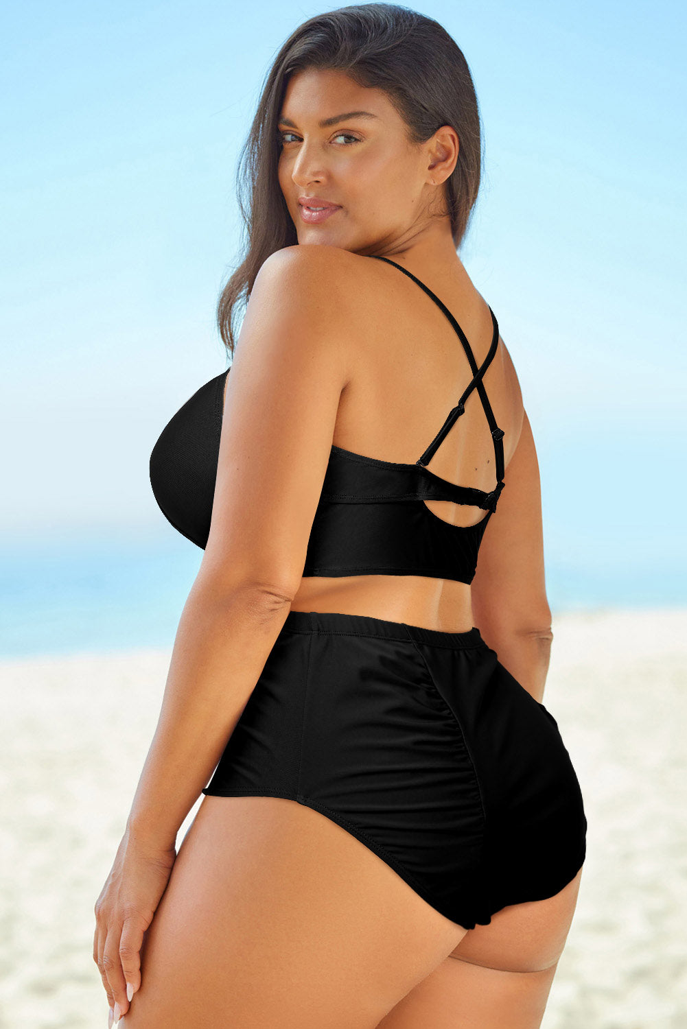 Halter Neck Crisscross Ruched Two-Piece Swimsuit-Teresa&#39;s Fashionista LLC