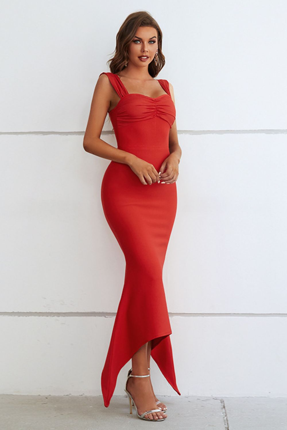 Ruched Sweetheart Neck Hem Detail Dress-Teresa&#39;s Fashionista LLC