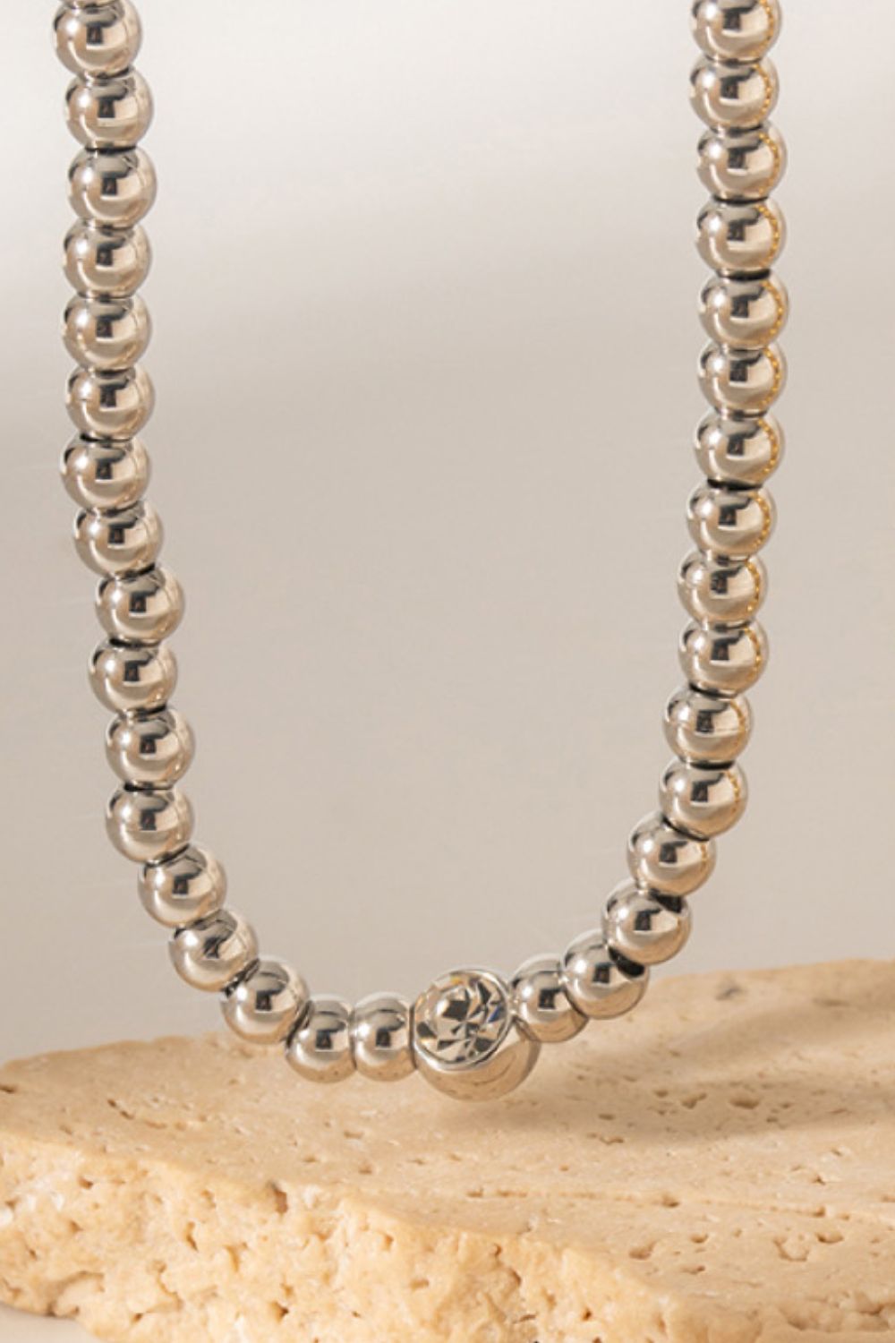 Inlaid Zircon Beaded Stainless Steel Necklace-Teresa&#39;s Fashionista LLC