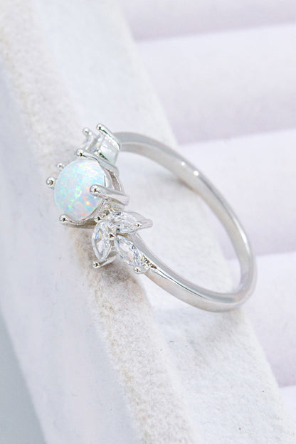 925 Sterling Silver Opal and Zircon Ring-Teresa&#39;s Fashionista LLC