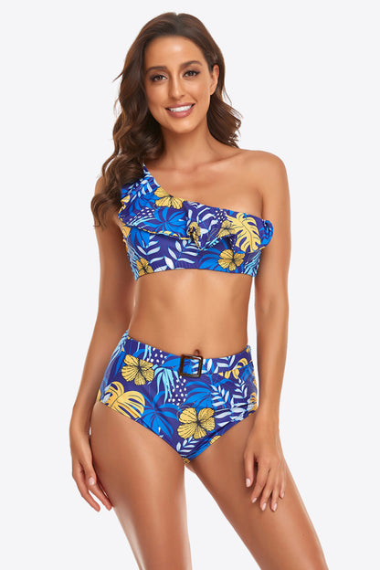 Ruffled One-Shoulder Buckled Bikini Set-Teresa&#39;s Fashionista LLC