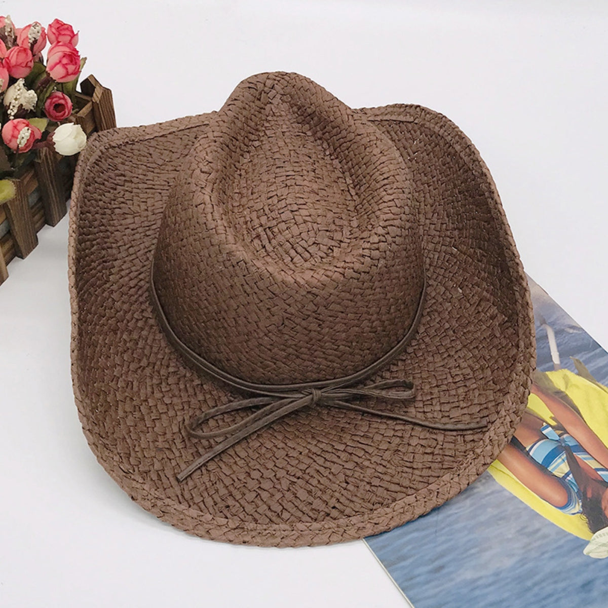 Tied Adjustable Lala Grass Woven Hat-Teresa&#39;s Fashionista LLC