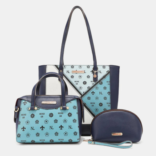 Nicole Lee USA 3-Piece Color Block Handbag Set-Teresa&#39;s Fashionista LLC