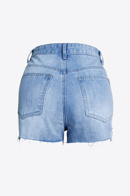 Full Size Distressed Bead Denim Shorts-Teresa&#39;s Fashionista LLC