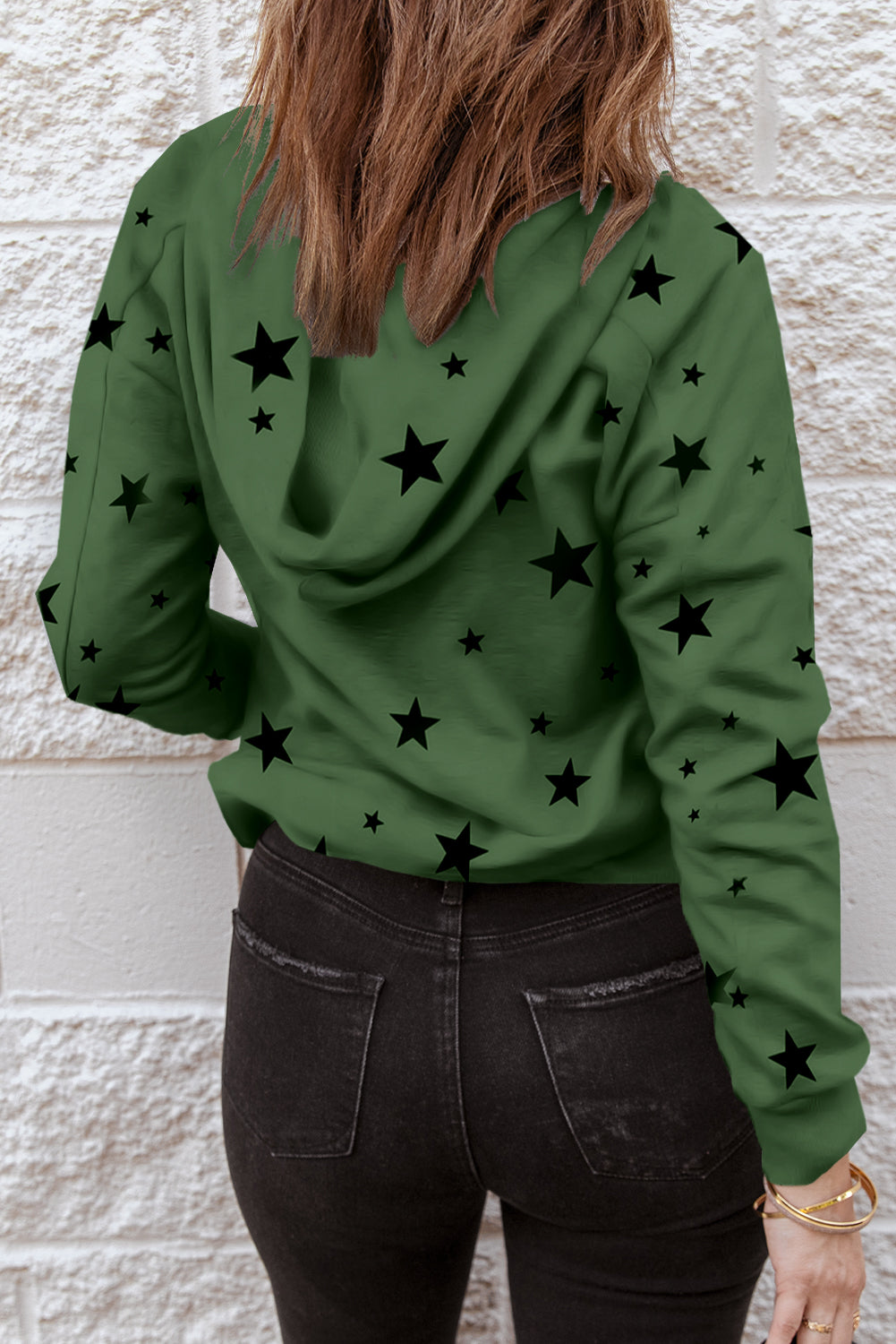 Star Pattern Lace-Up Hoodie-Teresa&#39;s Fashionista LLC